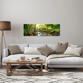 Obraz rzeki w zielonym lesie (z zegarem) (90x30 cm)