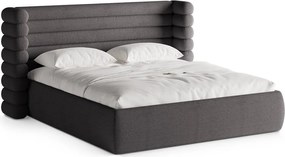 Ciemnoszare tapicerowane łóżko dwuosobowe ze schowkiem ze stelażem 160x200 cm Mount – Micadoni