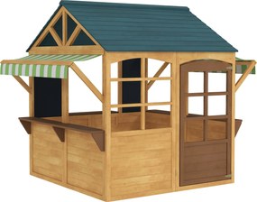 AIYAPLAY Drewniany domek do zabawy Tannenholz, Składany domek z oknami, drzwiami, dla dzieci w wieku 3-8 lat, Brązowy+Niebieski