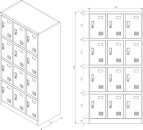 Szafa BHP z 12-skrytkami 90x40x185 cm Eco Design Marcin, antracyt/orzech
