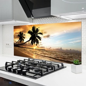 Panel Szklany do Kuchni Tropikalne Wybrzeże z Palmą