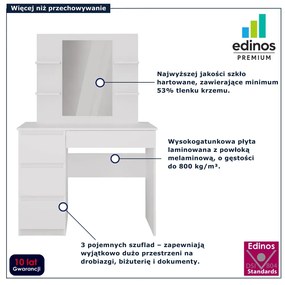 Biała lewostronna toaletka z lustrem i regałem W2-W57
