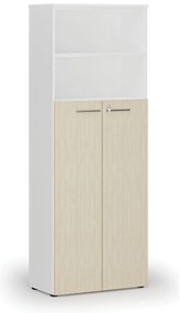 Szafa biurowa kombinowana PRIMO WHITE, drzwi na 4 poziomach, 800 x 420 x 2128 mm, biały/brzoza