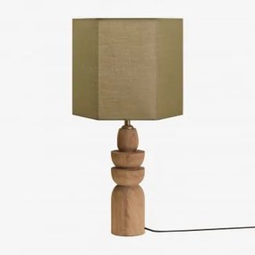 Lampa Stołowa Z Drewna Mango Koski Drewno Mango & Sage Green Ø30 Cm - ↑25 Cm Tenerife - Sklum