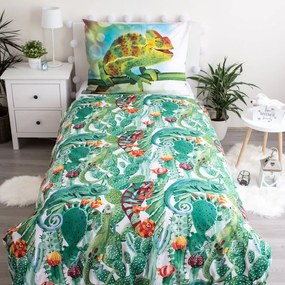 Zielona bawełniana fluorescencyjna pościel dziecięca jednoosobowa 140x200 cm Chameleon – Jerry Fabrics
