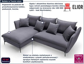 Ciemnografitowa welurowa kanapa narożna rozkładana G0-T39