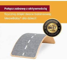 Deska do balansowania z filcem 80x30cm dla dzieci. drewniany balance board naturalny, filc szary autostrada - meowbaby®