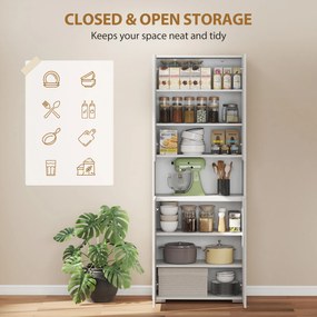 HOMCOM Wysoka szafka kuchenna 180 cm, z funkcją cichego zamykania i regulowanymi półkami, biały wysoki połysk | Aosom PL