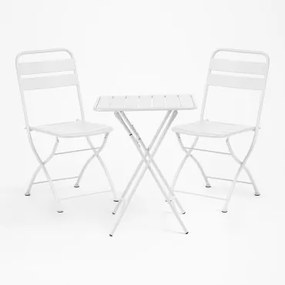 Zestaw Kwadratowy Stół 60x60 Cm I 2 Składane Krzesła Ogrodowe Ze Stali Janti Biała - Sklum