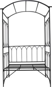 Outsunny Metalowa Pergola z Ławką - Czarny Kolor, 115x50x203cm - Ogrodowa Oaza Relaksu