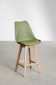 Wysoki Stołek Nordycki Z Poduszką Ze Skóry Ekologicznej Verde Army & ↑65 Cm - Sklum