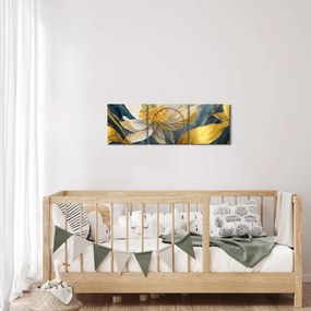 Obraz - Malowanie złotych kwiatów (z zegarem) (90x30 cm)