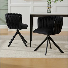 Zestaw 2 krzeseł do jadalni z czarnego aksamitu z funkcją obrotową i metalowymi nogami