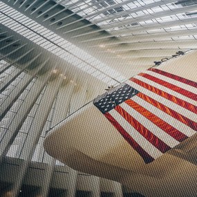 Obraz budynku z flagą USA (z zegarem) (90x30 cm)