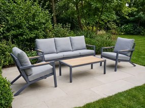 Nowoczesny komplet mebli ogrodowych (3-osobowa sofa, 2 x fotel + stolik) MISTERIOSO aluminium