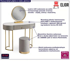 Szara toaletka glamour z lustrem i welurową pufą - Erton 4X