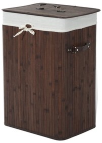 HOMCOM Kosz na Bieliznę Bambusowy z Pokrywą i Wnętrzem z Tkaniny 72L Składany Szary Idealny do Przechowywania | Aosom PL