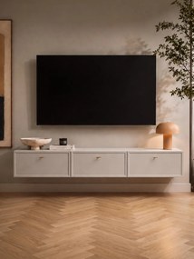 Szafka RTV wisząca Lorini 200 cm z szufladami - kaszmir / złote uchwyty T-bar