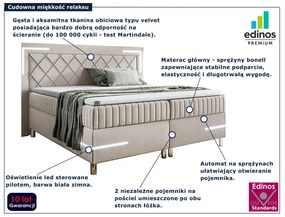 Kremowe łóżko kontynentalne z pojemnikiem i LED 5 rozmiarów M5-C97