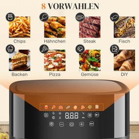 HOMCOM Frytkownica na gorące powietrze, Air Fryer, 8 programów, 8 litrów, ekran LED, Czarny