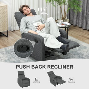 HOMCOM Fotel relaksacyjny, regulowany fotel leżący z dostosowywanym podnóżkiem, nowoczesny fotel do salonu z pokryciem materiałowym, Szary