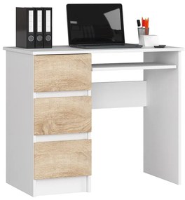 Minimalistyczne biurko do nauki białe + dąb sonoma - Berula 3X