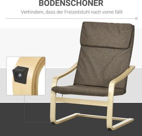 HOMCOM Fotel Relaksacyjny Brązowy Lniany Pokrycie z Drewnianym Stelażem Komfortowe Siedzisko z Podłokietnikami | Aosom PL