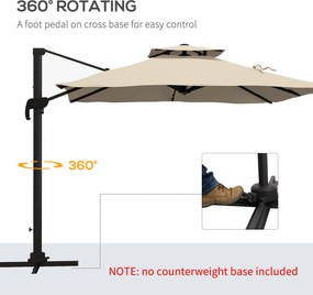 Outsunny Parasol ogrodowy, odporny na warunki atmosferyczne, z 1 korbką, 2,94 x 2,94 x 2,7 m, Khaki