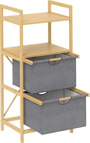 HOMCOM Regał na Pranie z Bambusa, z 2 Koszami na Tkaniny, Otwarte Półki, Oszczędzający Miejsce, Drewno Naturalne