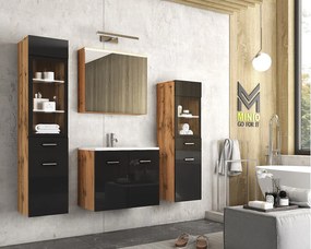 MINIO go for it, Meble łazienkowe MARIT II w kolorze dąb wotan/czarny połysk