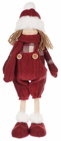 Dekoracja świąteczna z tkaniny dziewczynka Ogrodniczki, wys. 35 cm, czerwony