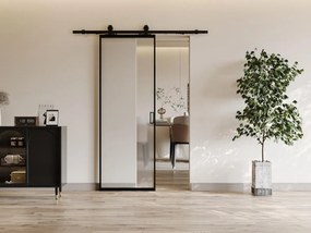 Drzwi przesuwne naścienne - aluminium i matowe szkło hartowane - wys. 205 x szer. 83 cm - LINCI II