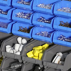 DURHAND Regał na Śrutę, Magazyn Warsztatowy, 30 Pudełek w 2 Rozmiarach, Składane, 63x18x37,5cm, Niebieski