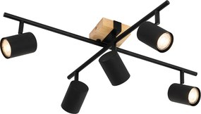 Plafon czarny z drewnem 5-punktowy regulowany prostokątny - Jeana