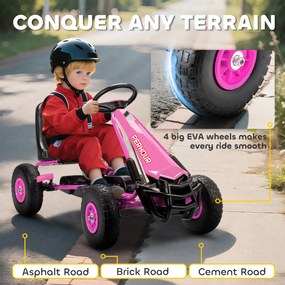 AIYAPLAY Gokart na pedały dla dzieci, regulowane siedzisko, opony EVA, hamulec, sprzęgło, 3-8 lat, różowy