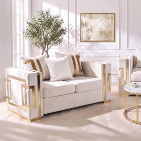Sofa PALLAZO 2S Dwuosobowa Kremowo/Złota Welurowa Glamour