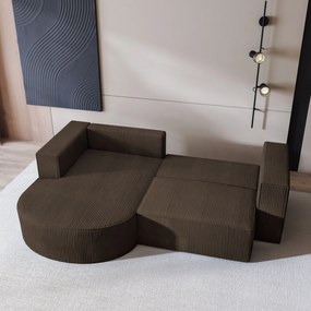 Masseno Narożnik SORELA z funkcją spania i pojemnikiem na pościel Narozniki L, Rozkładana sofa - Brązowy, POSO 06