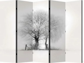 Parawan pokojowy 5-częściowy 225x172 Dwustronny dekoracyjny skandynawski minimalistyczny Szary Zimowe Drzewa We Mgle