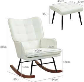 HOMCOM Fotel bujany z podnóżkiem, delikatny system bujania, imitacja lnu, 64 x 89 x 90 cm, kolor kremowy