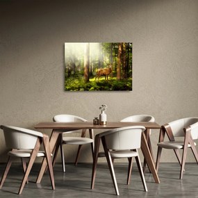 Obraz na szkle jelenia w lesie (70x50 cm)