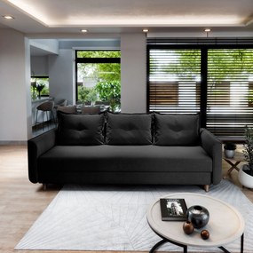 Masseno Sofa NAPOL z funkcją spania i pojemnikiem na pościel, Rozkładana sofa - Czarny, KRONOS 07
