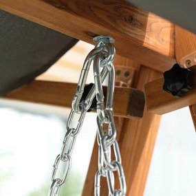 Outsunny Huśtawka Ogrodowa z Funkcją Łóżka 3-osobowa, Huśtawka z Drewna Modrzewiowego z Regulowanym Dachem Przeciwsłonecznym, Ławka Huśtawka Obciążenie 250kg, 225,5 x 113 x 180 cm Szary+Teak | Aosom PL