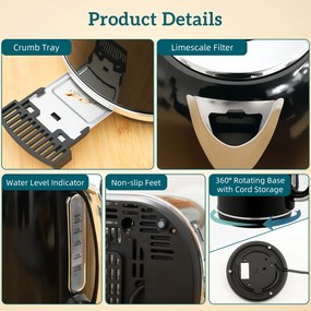 HOMCOM Zestaw czajnik i toster, wyświetlacz LED, 1,7 l, 2200 W, retro design, funkcja pamięci, czarny