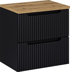 Szafka umywalkowa z szufladami Nova 60 cm z blatem, czarny mat/dąb coast evoke