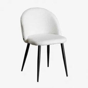 Zestaw 4 Krzeseł Jadalnianych Z Materiału Przypominającego Owczą Wełnę Kana Kość Słoniowa & Czarny - Sklum