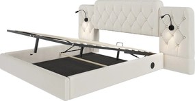 Łóżko z pojemnikiem 180x200 cm - Łóżko dla dorosłych z lampką do czytania i portami USB - beżowy aksamit - bez materaca