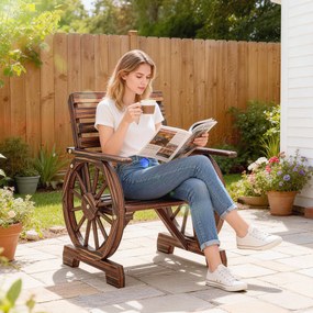 Outsunny Krzesło ogrodowe drewniane fotel ogrodowy w stylu koła wozu, krzesło drewniane w stylu wiejskim Zwęglony | Aosom PL