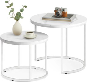 Stolik kawowy okrągły 2szt - marmur / nogi białe