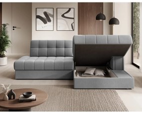 Szary aksamitny rozkładany narożnik (prawostronny/z szezlongiem) Blezalt – ELTAP