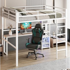 Łóżko antresola 140x200 cm - łóżko młodzieżowe z półką i drabinką - port ładowania USB - białe - bez materaca